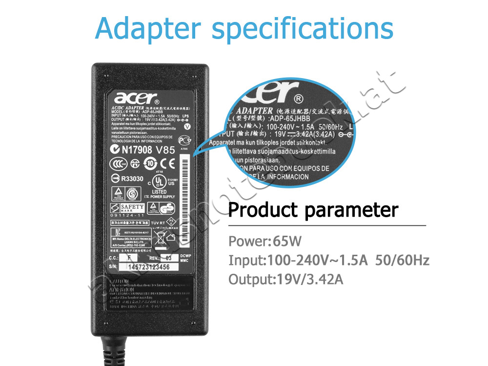 65W Gateway Nv570p18u-33214g75mnik Netzteil + Frei Ladekabel