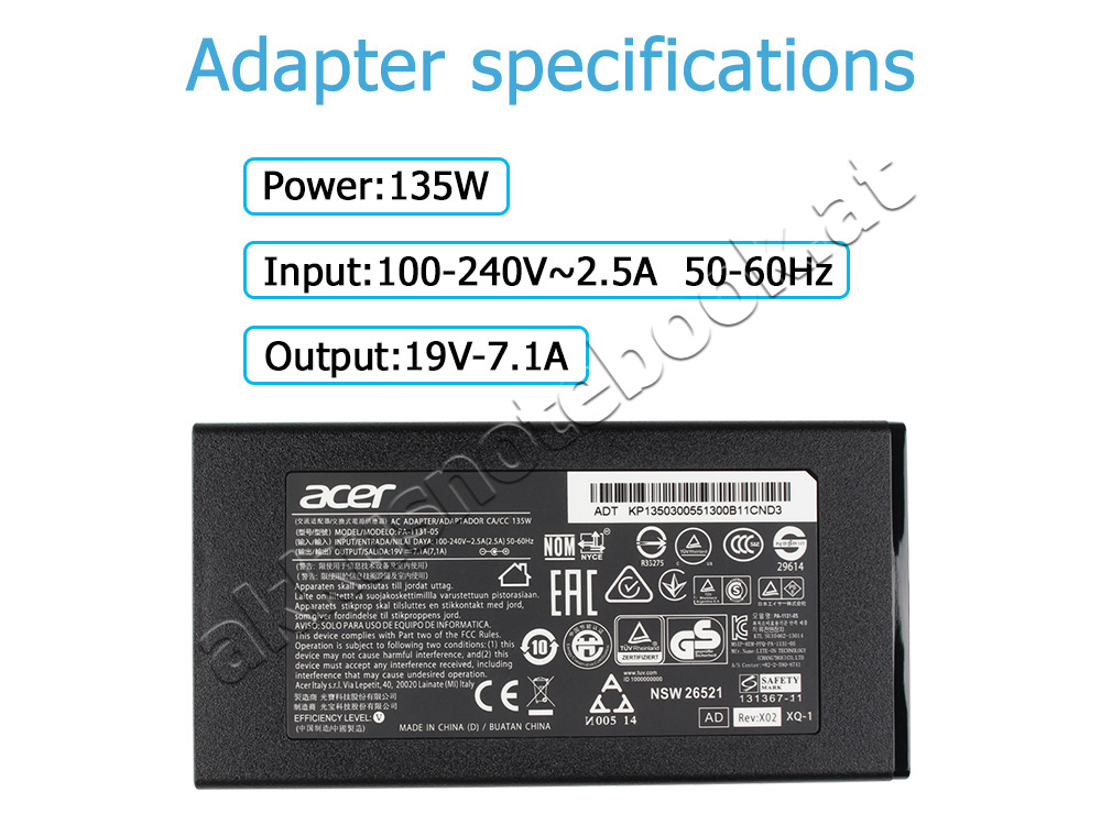 135W Acer ConceptD 3 Ezel CC314-72G-79WQ Netzteil Ladegerät