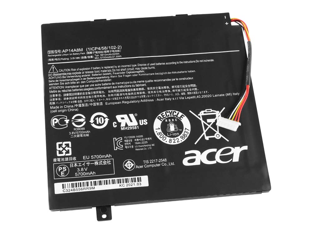 5910mAh 22Whr 3 Zellen Akku für Acer SWitch 10 SW5-012-14C6 - zum Schließen ins Bild klicken