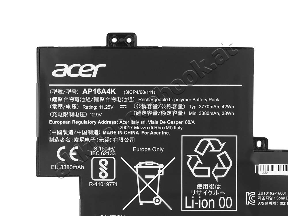 3770mAh 42Wh 3 Zellen Acer SWIFT 1 SF113-31-P9DZ Akku