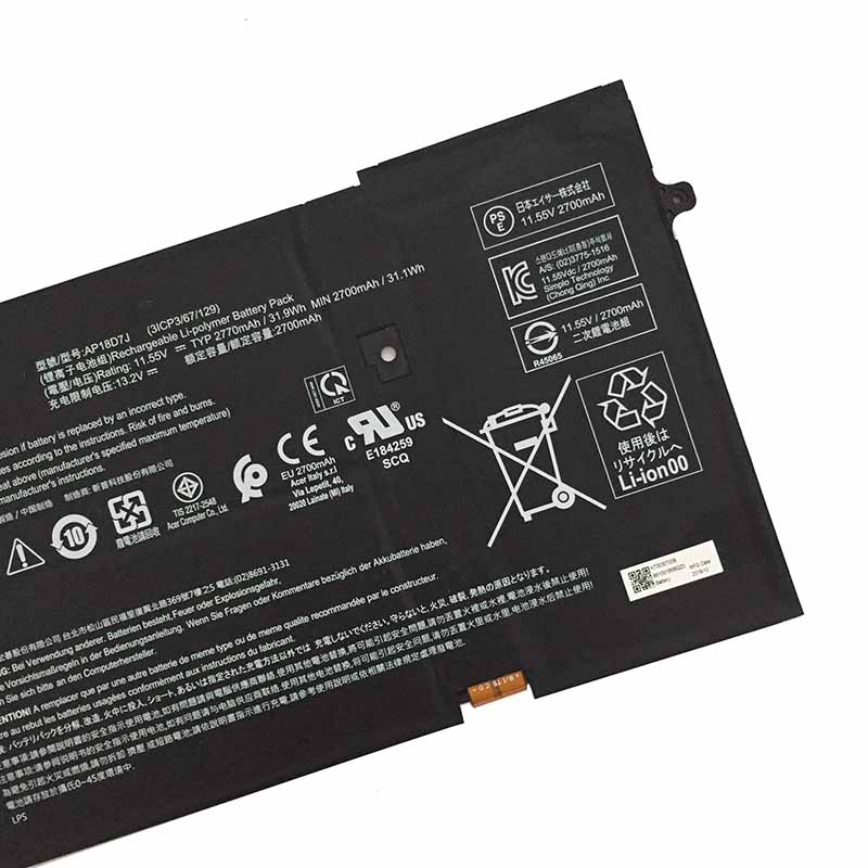 2770mAh 31.9Wh 3 Zellen Acer Swift 7 SF714-52T-76ZX Akku