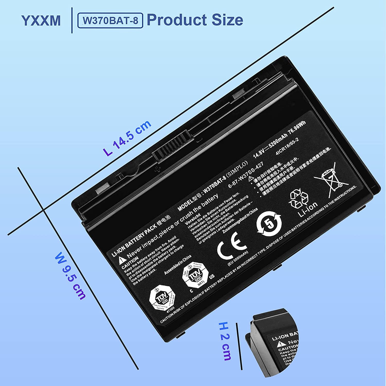 5200mah 76.96Whr 8-Zellen Hasee K650S-i7 Akku