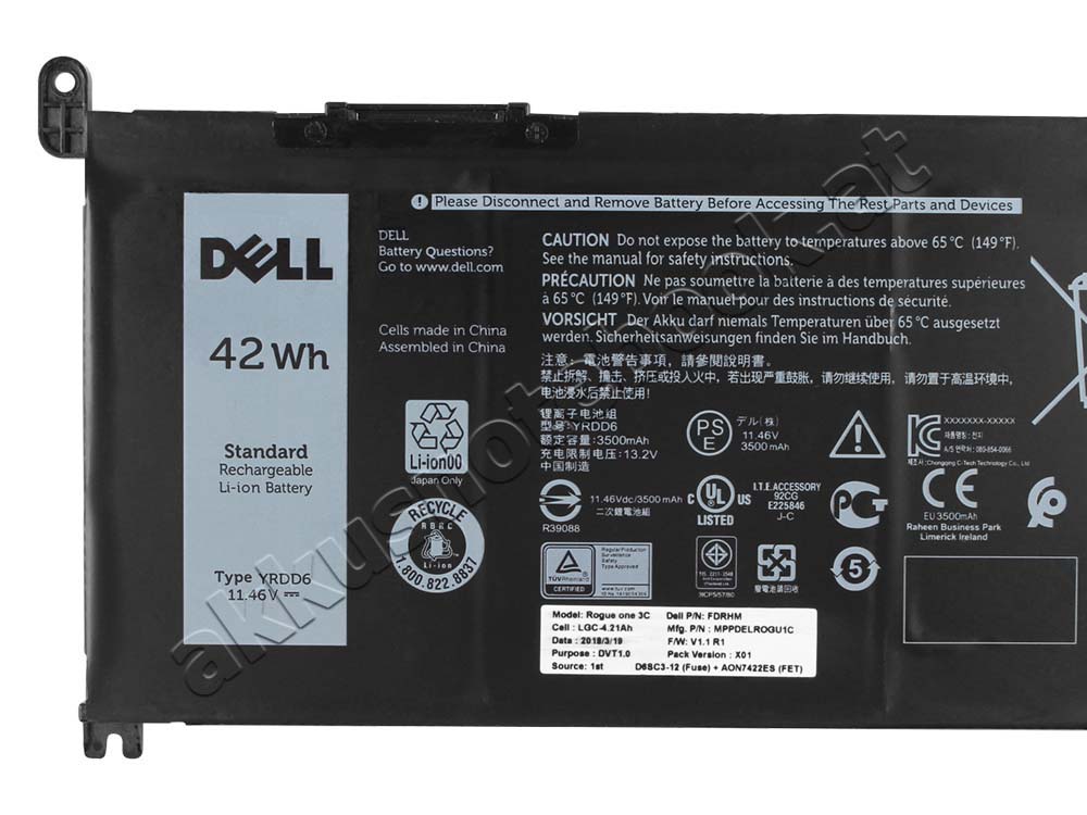 Original 42Wh 3 Zellen Dell Latitude 3310 2-in-1 P118G001 Akku