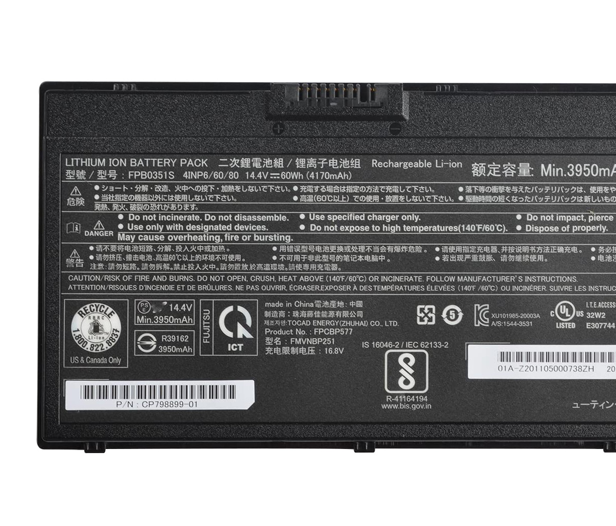 Original 4170mAh 60Wh 4-Zellen Fujitsu FPCBP577 Akku