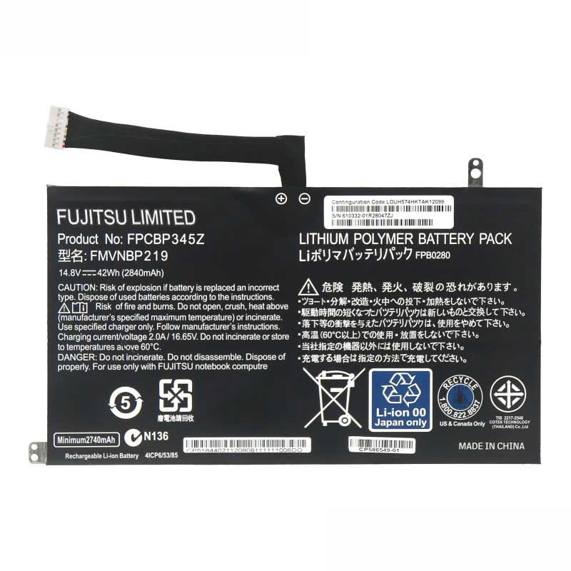 Original 2840mAh 42Wh 4-Zellen Fujitsu FMVNBP219 Akku