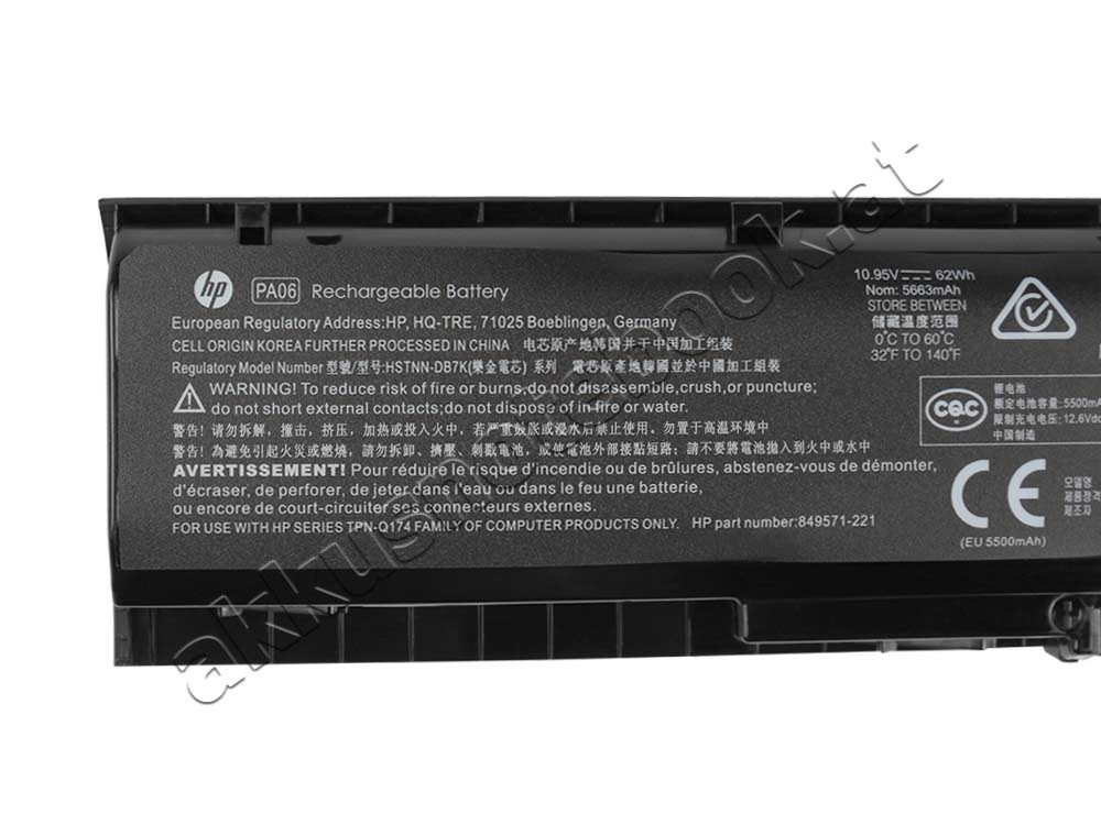 Original 5663mAh 62Wh 6 Zellen HP PA06 PA06062 TPN-Q174 Akku