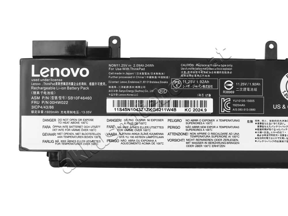 Original 2090mAh 24Wh 3-Zellen Lenovo ThinkPad T470s 20HF004SGE Akku