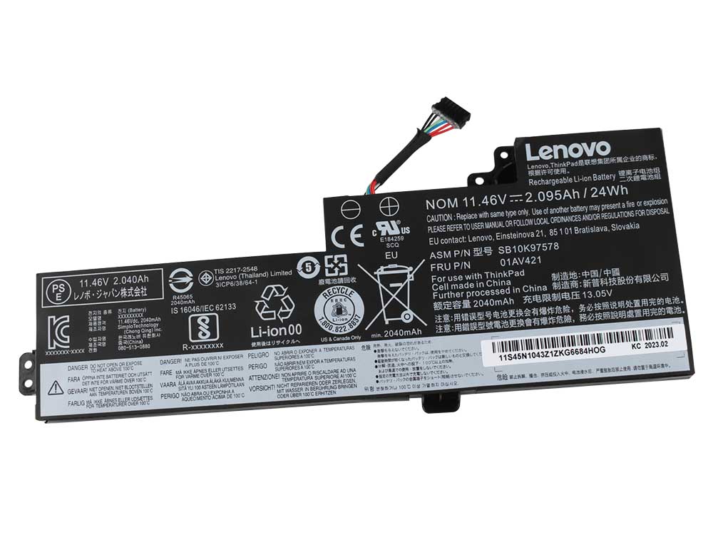 Original 2095mAh 24Wh 3-Zellen Lenovo SB10K97577 SB10K97578 Akku