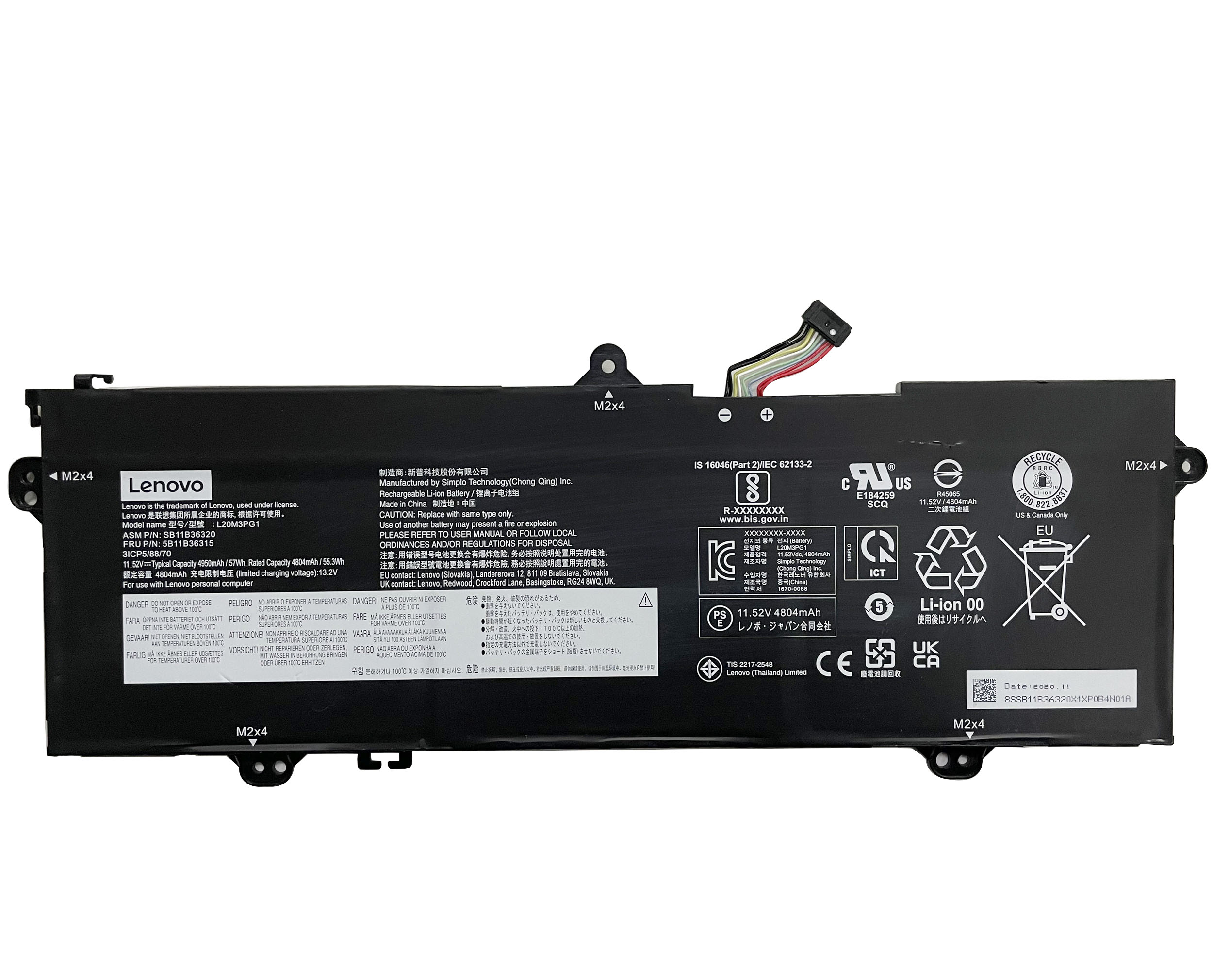 Original 11.52V 4950mAh 57Wh Akku für Lenovo 14w Gen 2 82N80010GE