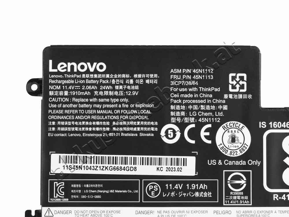 24whr Lenovo 45N1111 121500143 12150014 Akku