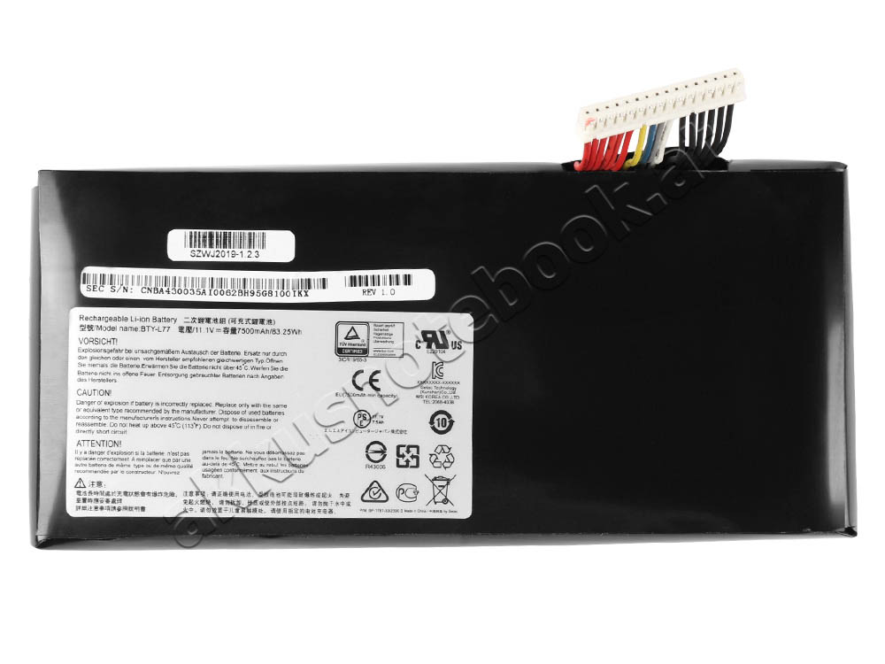 7500mAh 83.25Wh 9 Zellen MSI WT72 6QK MS-1782 Akku