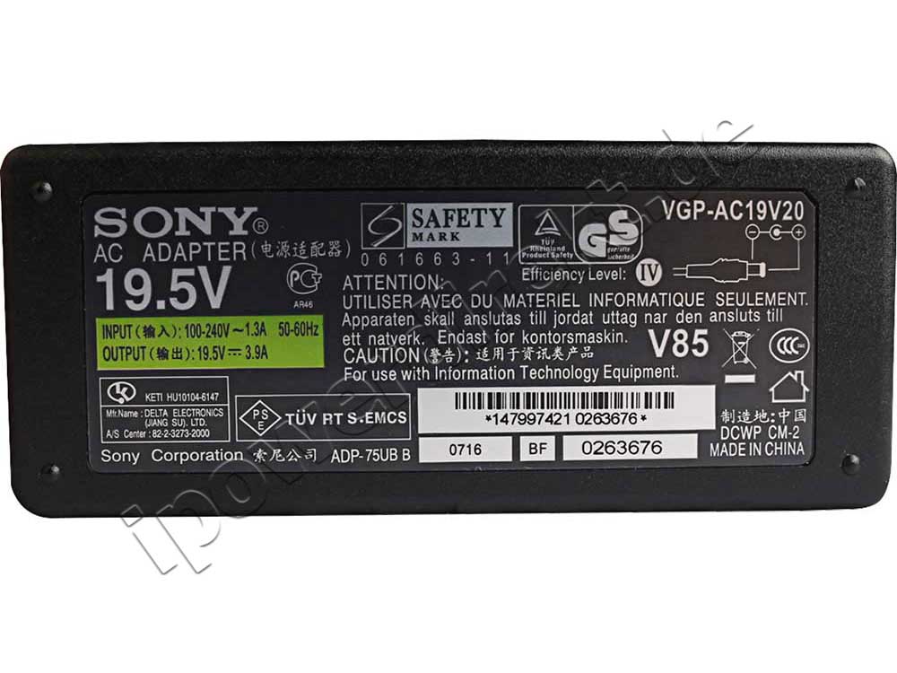 19.5V 3.9A 75W Sony Vaio VGN-CS170FR Notebook Netzteil