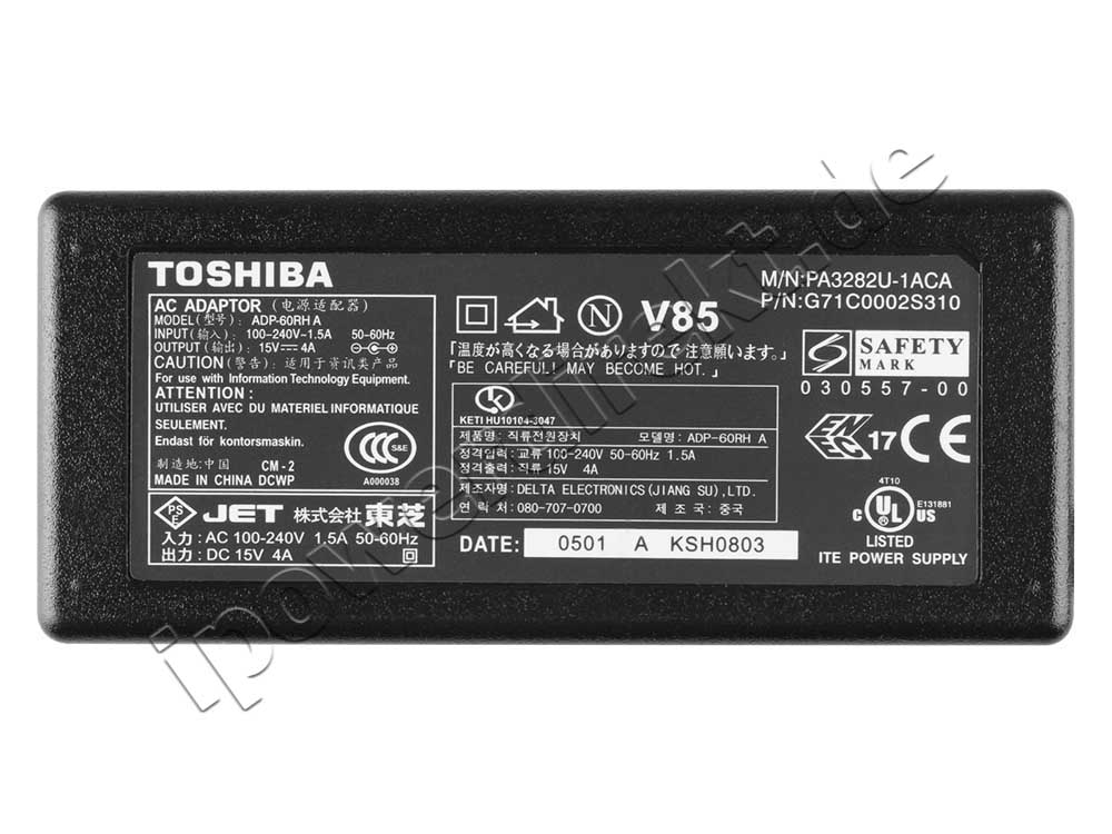 Original 15V 4A 60W Netzteil Toshiba Satellite 2450-S303 2450-S40 + Frei Kabel