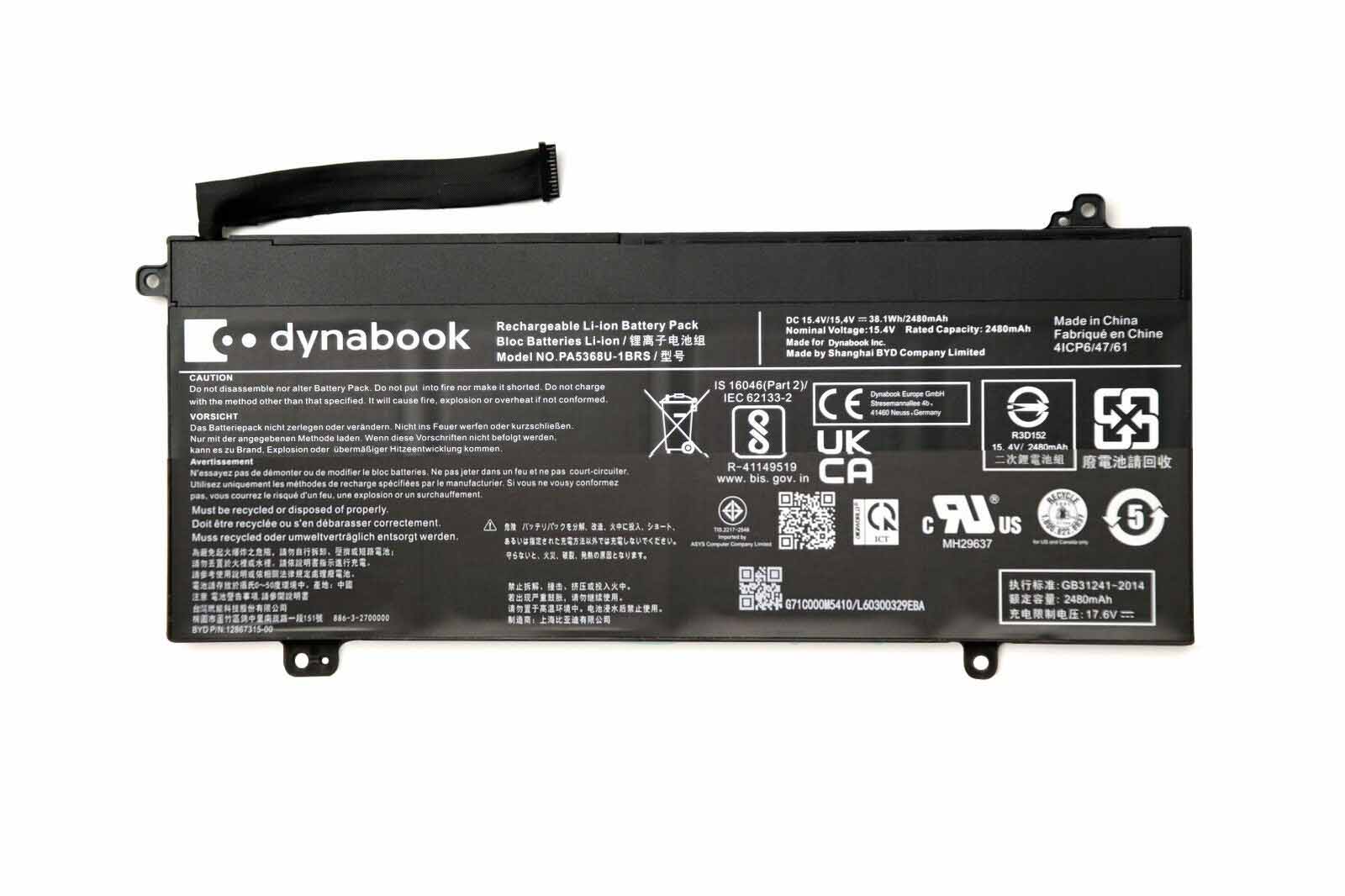 Original 2480mAh 38.1Wh 4-Zellen Toshiba Dynabook Satellite Pro L50-G-18R Akku