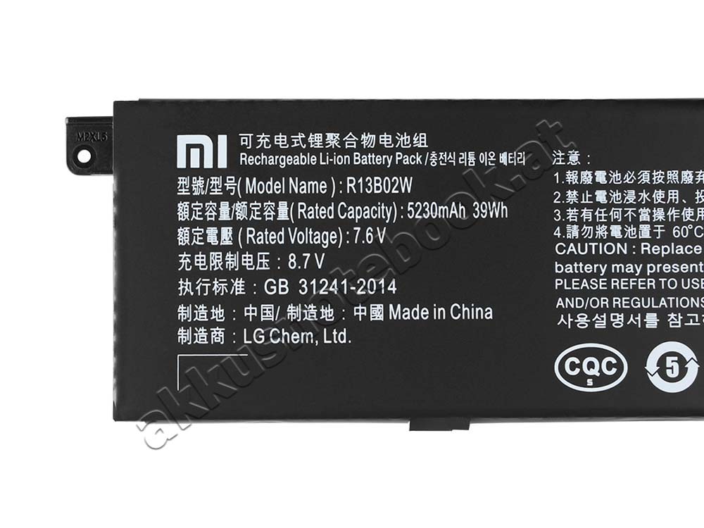 Original 39Wh 5107mAh Akku Xiaomi 161301-01 161301-07