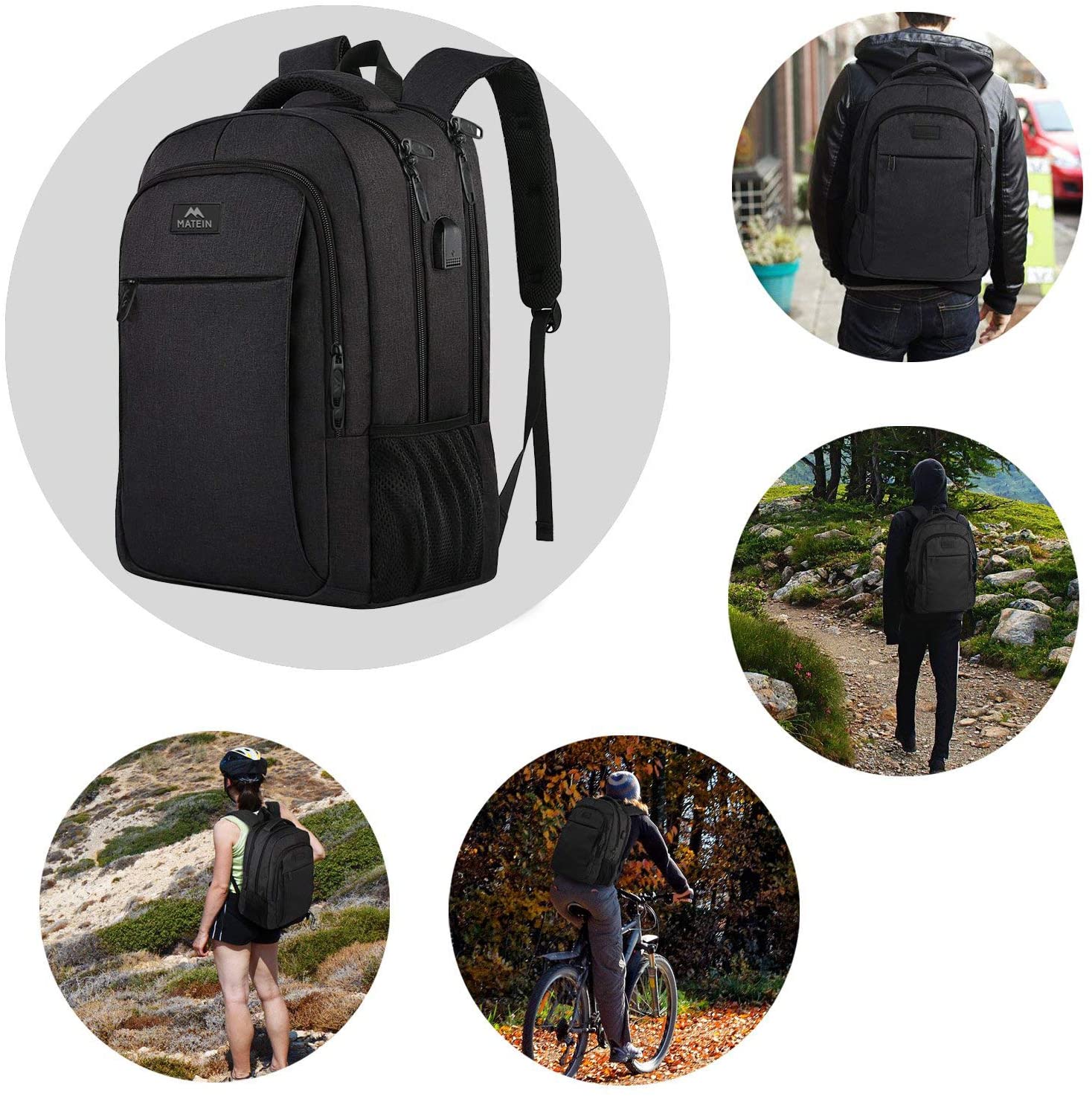 15.6 Zoll Laptop-Rucksack Anti-Diebstahl-Geschäftsreise-Arbeits-Computer-Rucksack mit USB-Ladeanschluss Schwarz