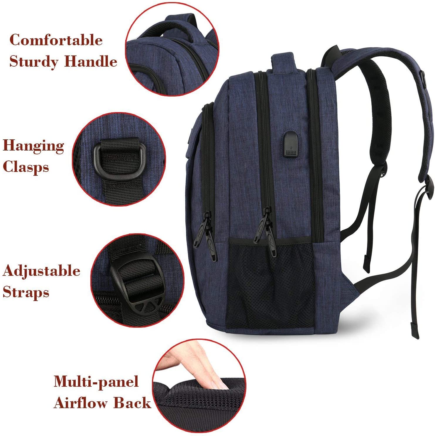 15.6 Zoll Laptop-Rucksack Anti-Diebstahl-Geschäftsreise-Arbeits-Computer-Rucksack mit USB-Ladeanschluss Blau