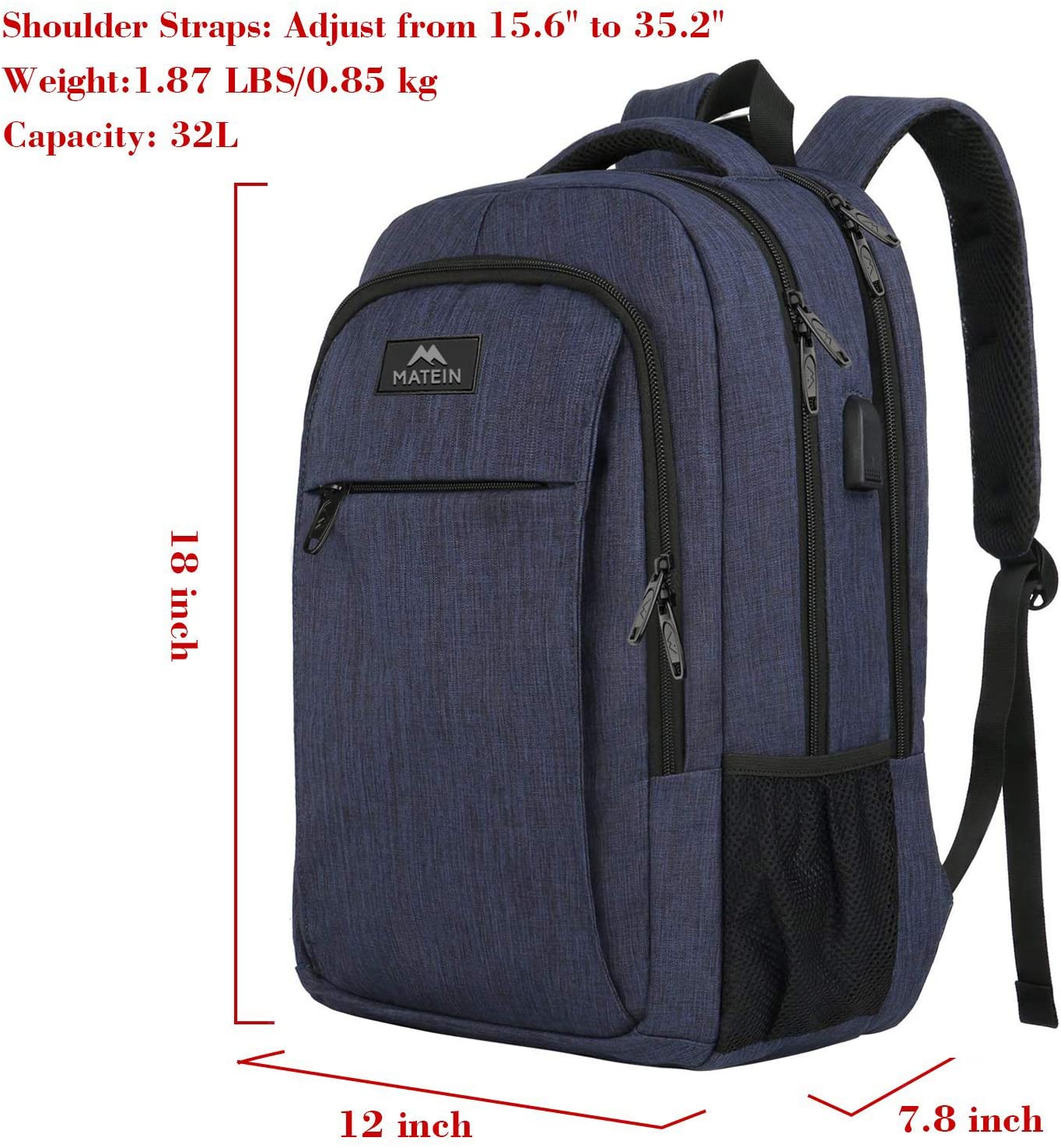 15.6 Zoll Laptop-Rucksack Anti-Diebstahl-Geschäftsreise-Arbeits-Computer-Rucksack mit USB-Ladeanschluss Blau