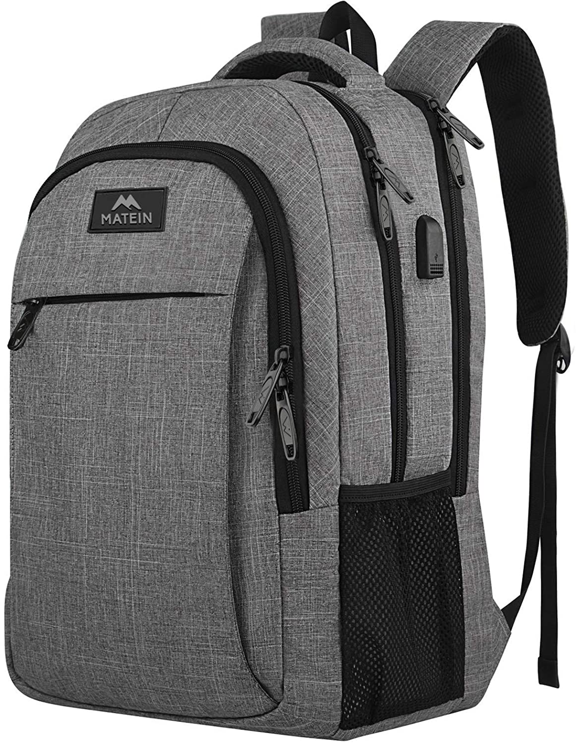 15.6 Zoll Laptop-Rucksack Anti-Diebstahl-Geschäftsreise-Arbeits-Computer-Rucksack mit USB-Ladeanschluss Grau - zum Schließen ins Bild klicken