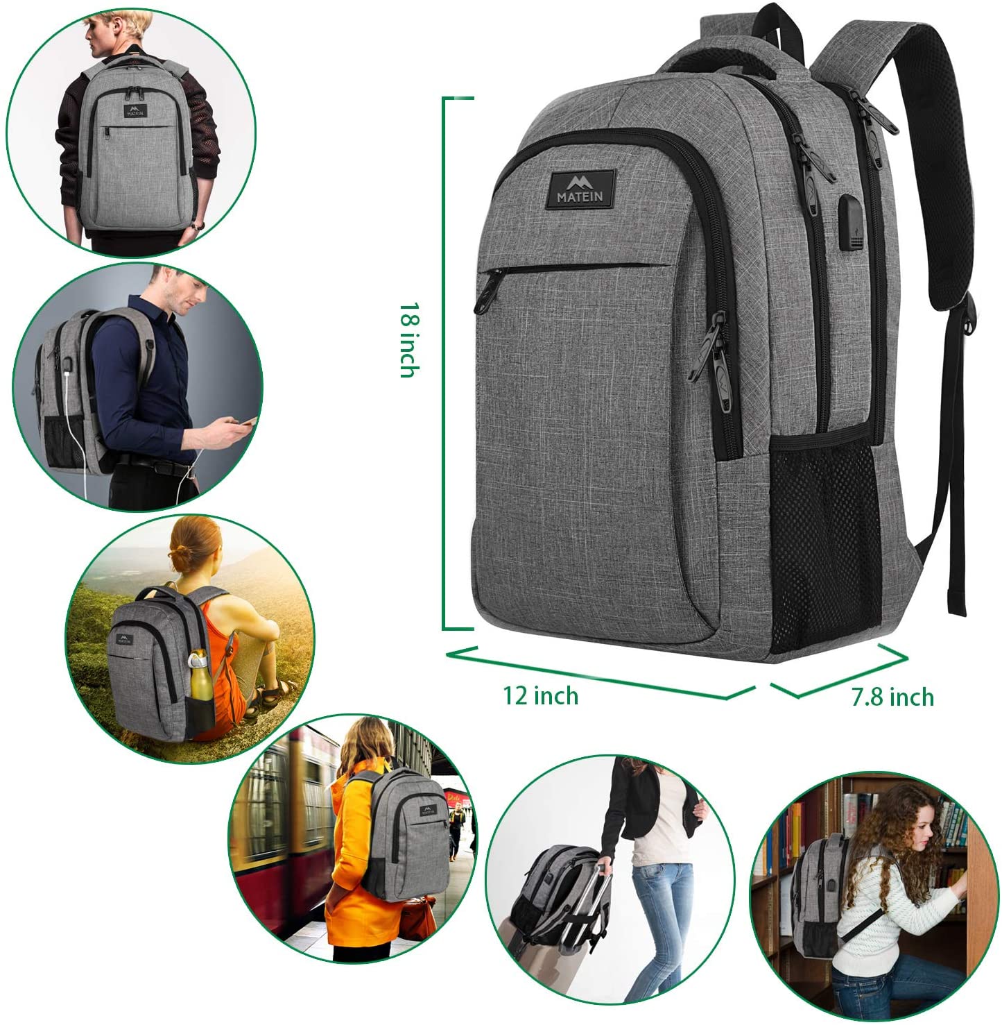 15.6 Zoll Laptop-Rucksack Anti-Diebstahl-Geschäftsreise-Arbeits-Computer-Rucksack mit USB-Ladeanschluss Grau