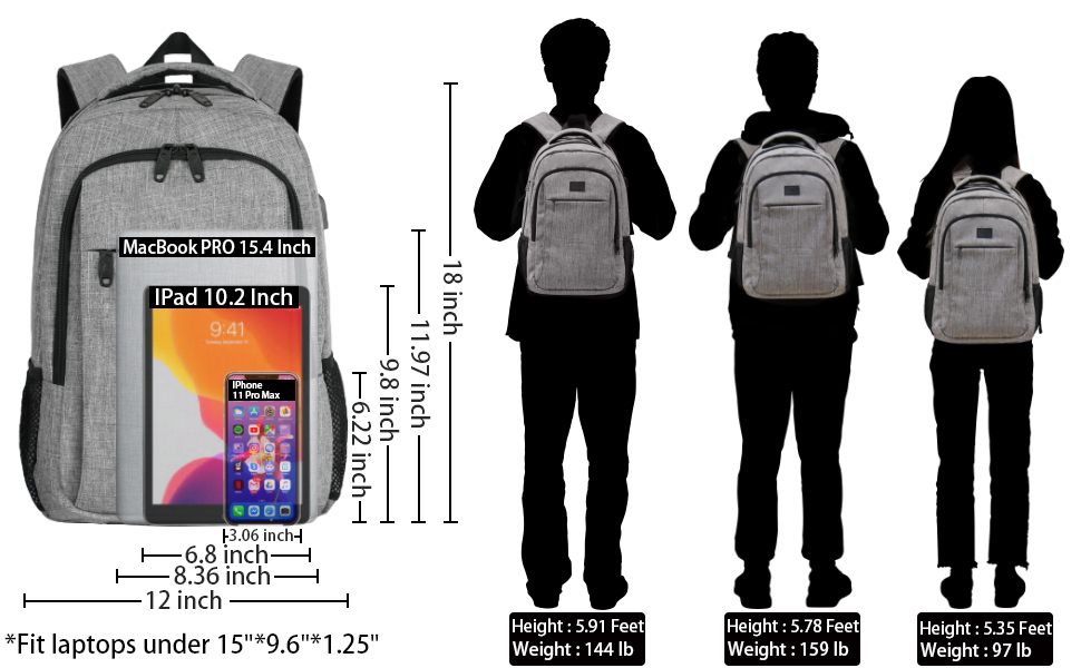 15.6 Zoll Laptop-Rucksack Anti-Diebstahl-Geschäftsreise-Arbeits-Computer-Rucksack mit USB-Ladeanschluss Grau