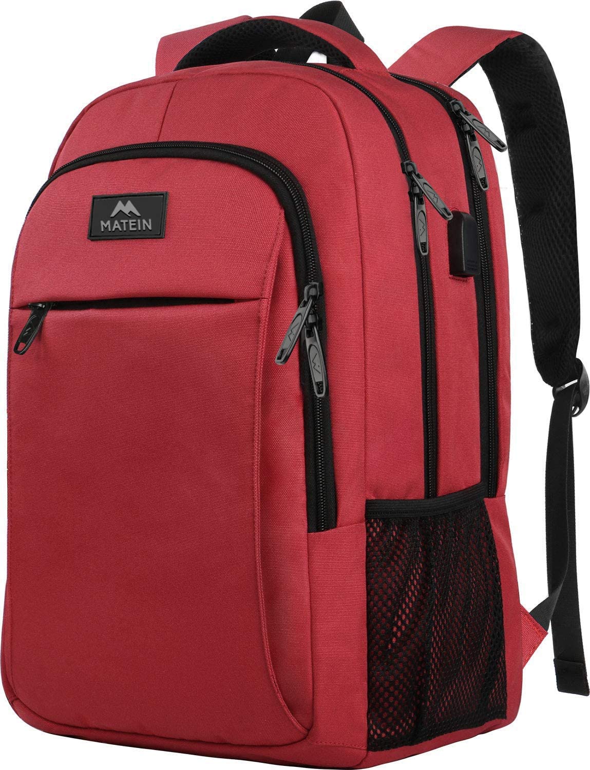 15.6 Zoll Laptop-Rucksack Anti-Diebstahl-Geschäftsreise-Arbeits-Computer-Rucksack mit USB-Ladeanschluss Rot - zum Schließen ins Bild klicken