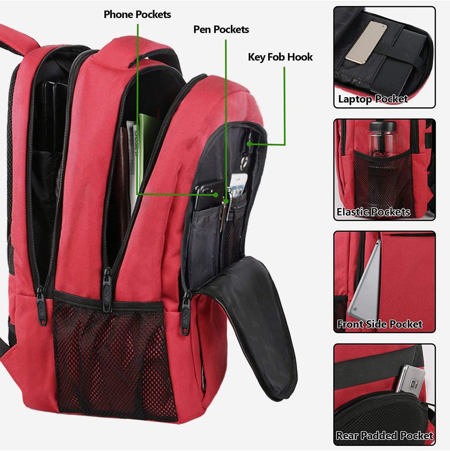 15.6 Zoll Laptop-Rucksack Anti-Diebstahl-Geschäftsreise-Arbeits-Computer-Rucksack mit USB-Ladeanschluss Rot