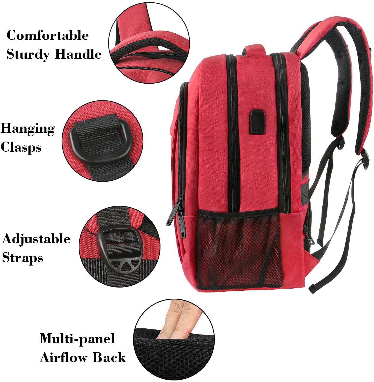 15.6 Zoll Laptop-Rucksack Anti-Diebstahl-Geschäftsreise-Arbeits-Computer-Rucksack mit USB-Ladeanschluss Rot