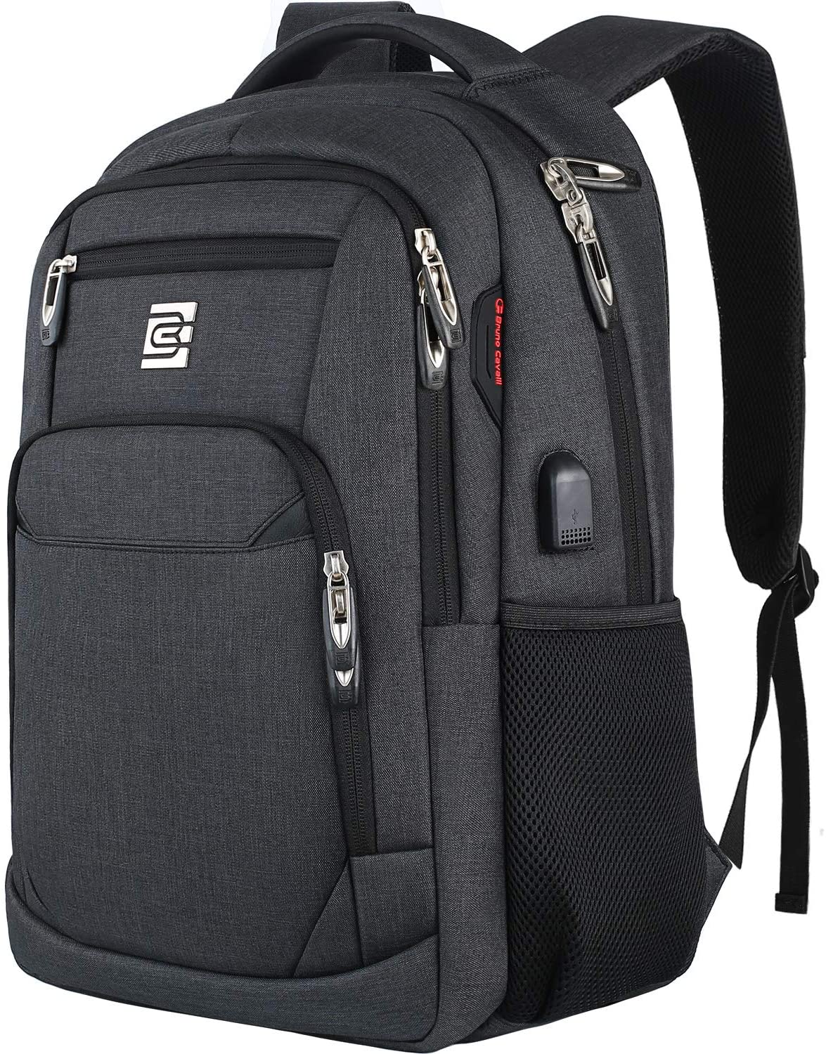 Bruno Cavalli 15.6 Zoll wasserdichter Reisecomputer Schultasche Large Business diebstahlsicherer robuster Laptop-Rucksack mit USB-Ladeanschluss für Dell Latitude 13.3 Zoll Laptop Schwarz