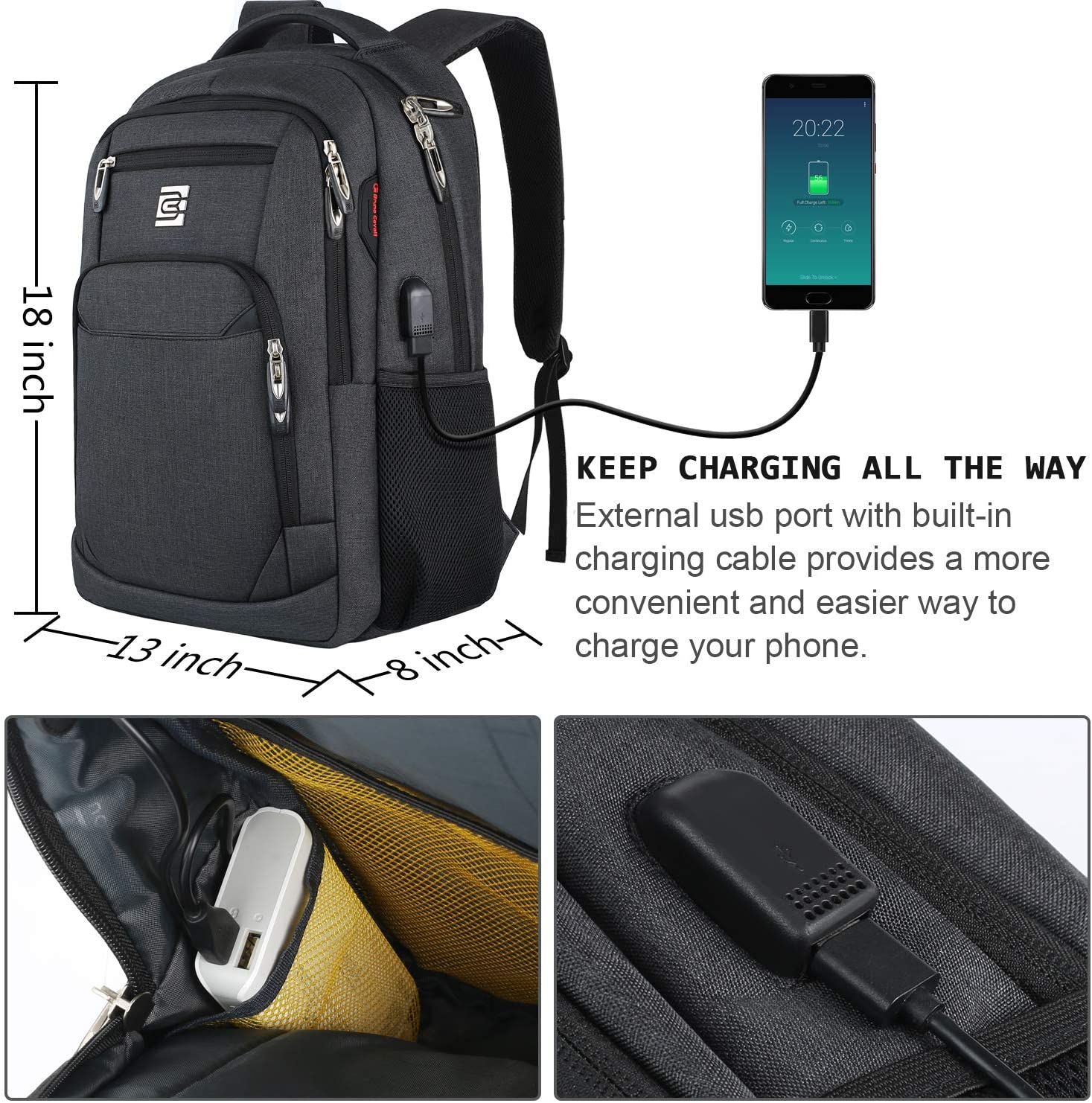 Bruno Cavalli 15.6 Zoll wasserdichter Reisecomputer Schultasche Large Business diebstahlsicherer robuster Laptop-Rucksack mit USB-Ladeanschluss für HP Pavilion 11.6 Zoll Laptop Schwarz