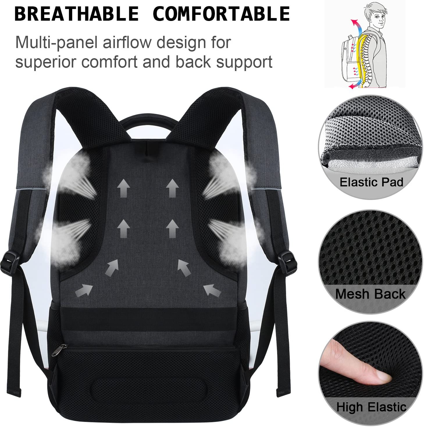 Bruno Cavalli 15.6 Zoll wasserdichter Reisecomputer Schultasche Large Business diebstahlsicherer robuster Laptop-Rucksack mit USB-Ladeanschluss für Acer Aspire 15.6 Zoll Laptop Schwarz