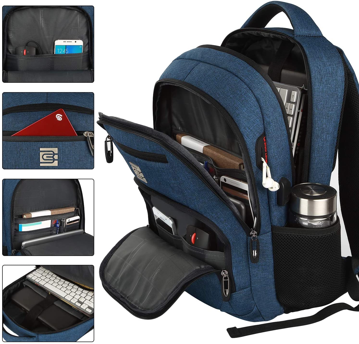 Bruno Cavalli 15.6 Zoll wasserdichter Reisecomputer Schultasche Large Business diebstahlsicherer robuster Laptop-Rucksack mit USB-Ladeanschluss für Acer Ferrari 14 Zoll Laptop Blau