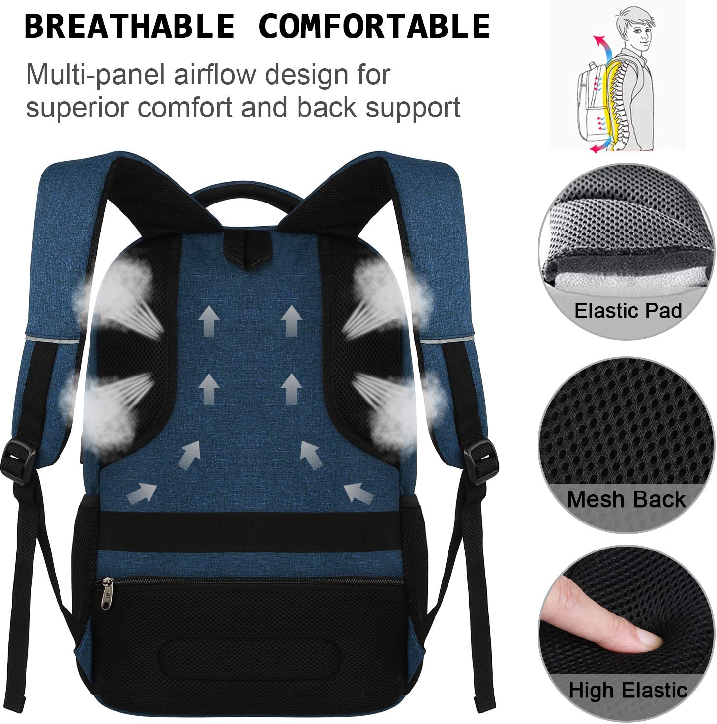 Bruno Cavalli 15.6 Zoll wasserdichter Reisecomputer Schultasche Large Business diebstahlsicherer robuster Laptop-Rucksack mit USB-Ladeanschluss für HP Stream 11 Pro 11 14 Laptop Blau