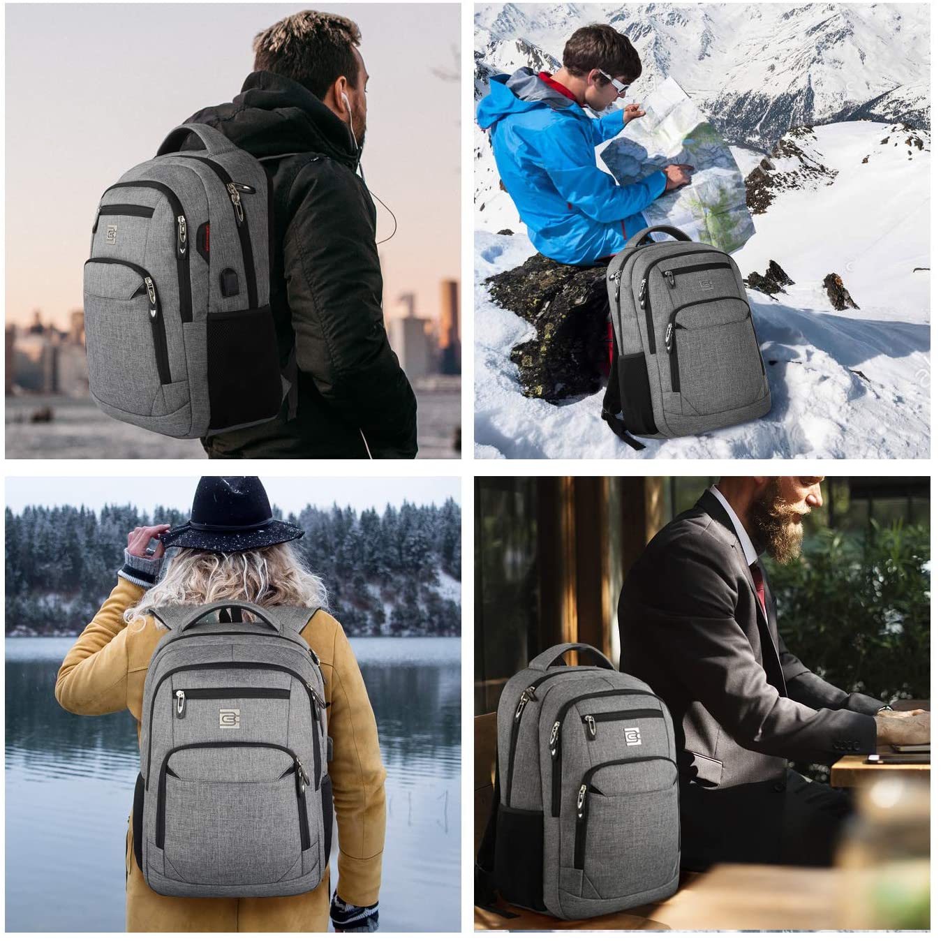 Bruno Cavalli 15,6 Zoll wasserdichter Reisecomputer Schultasche Large Business diebstahlsicherer robuster Laptop-Rucksack mit USB-Ladeanschluss für Dell XPS 11 12 13 15 17 Laptop Grau