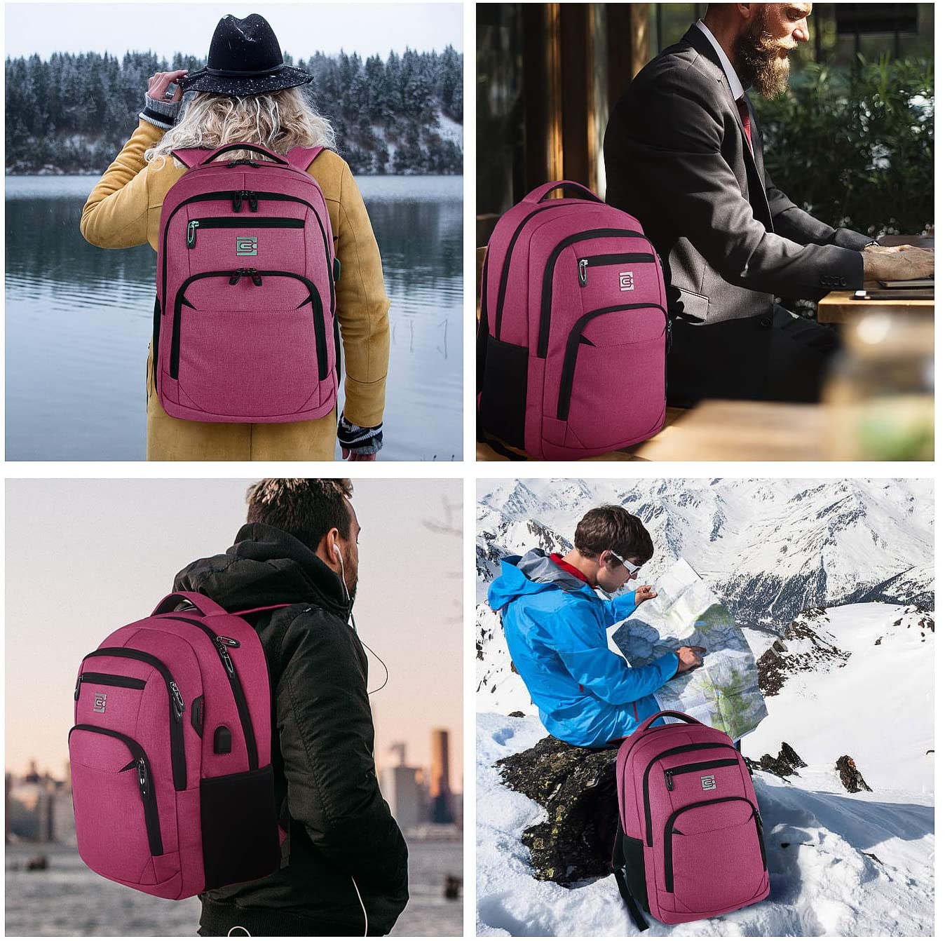 Bruno Cavalli 15.6 Zoll wasserdichter Reisecomputer Schultasche Large Business diebstahlsicherer robuster Laptop-Rucksack mit USB-Ladeanschluss für Asus ROG 15.6 Zoll Laptop Rosenrot