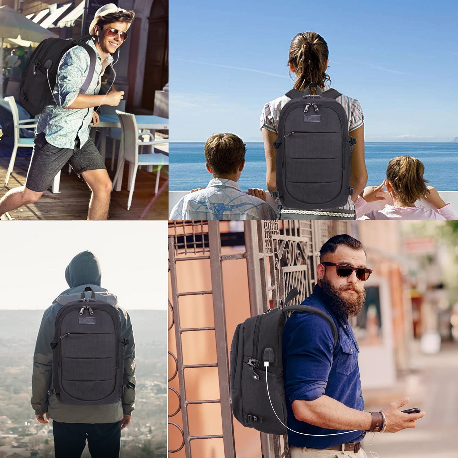 Tzowla 15,6 Zoll Business Laptop Rucksack Freizeit Wanderrucksack wasserdichter diebstahlsicherer Rucksack mit USB Ladeanschluss passend für Asus ZenBook 14,0 Zoll Laptop Schwarz