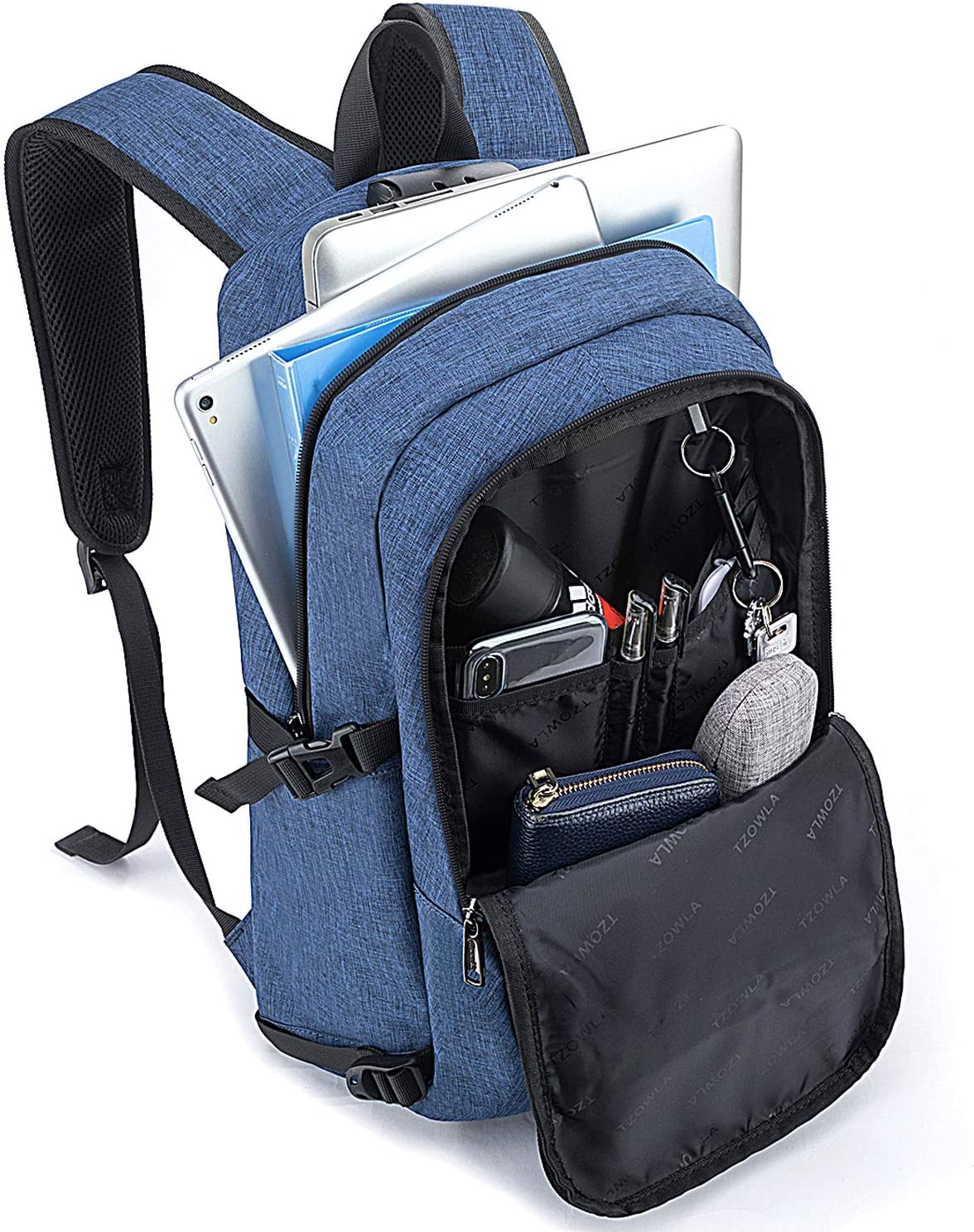 Tzowla 15,6 Zoll Business Laptop Rucksack Freizeit Wanderrucksack wasserdichter diebstahlsicherer Rucksack mit USB Ladeanschluss passend für Dell 10,1 Zoll bis 15,6 Zoll Laptop Blau