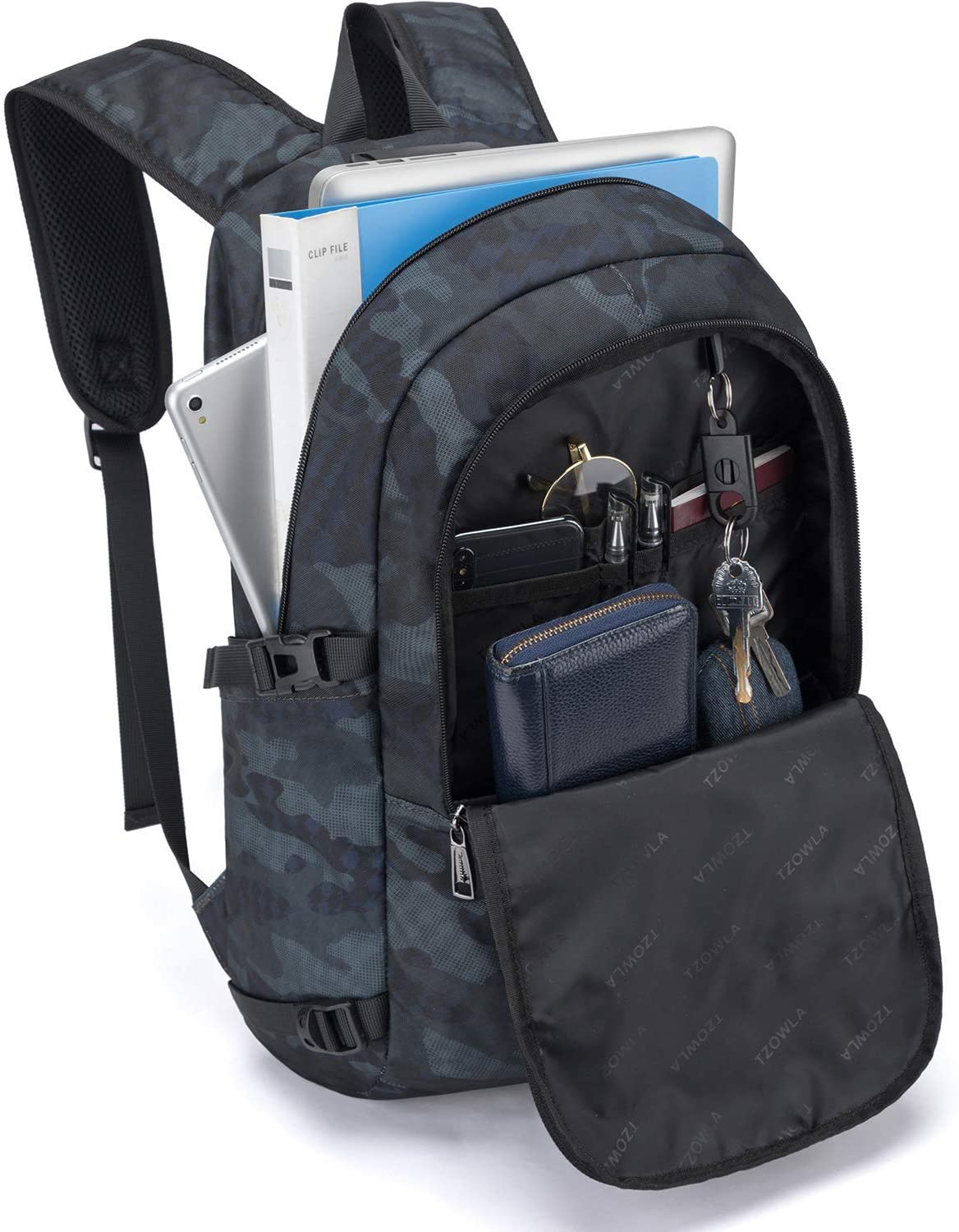 Tzowla 15,6 Zoll Business Laptop Rucksack Freizeit Wanderrucksack wasserdichter diebstahlsicherer Rucksack mit USB Ladeanschluss passend für Acer Ferrari 13,5 Zoll Laptop Blaucamo