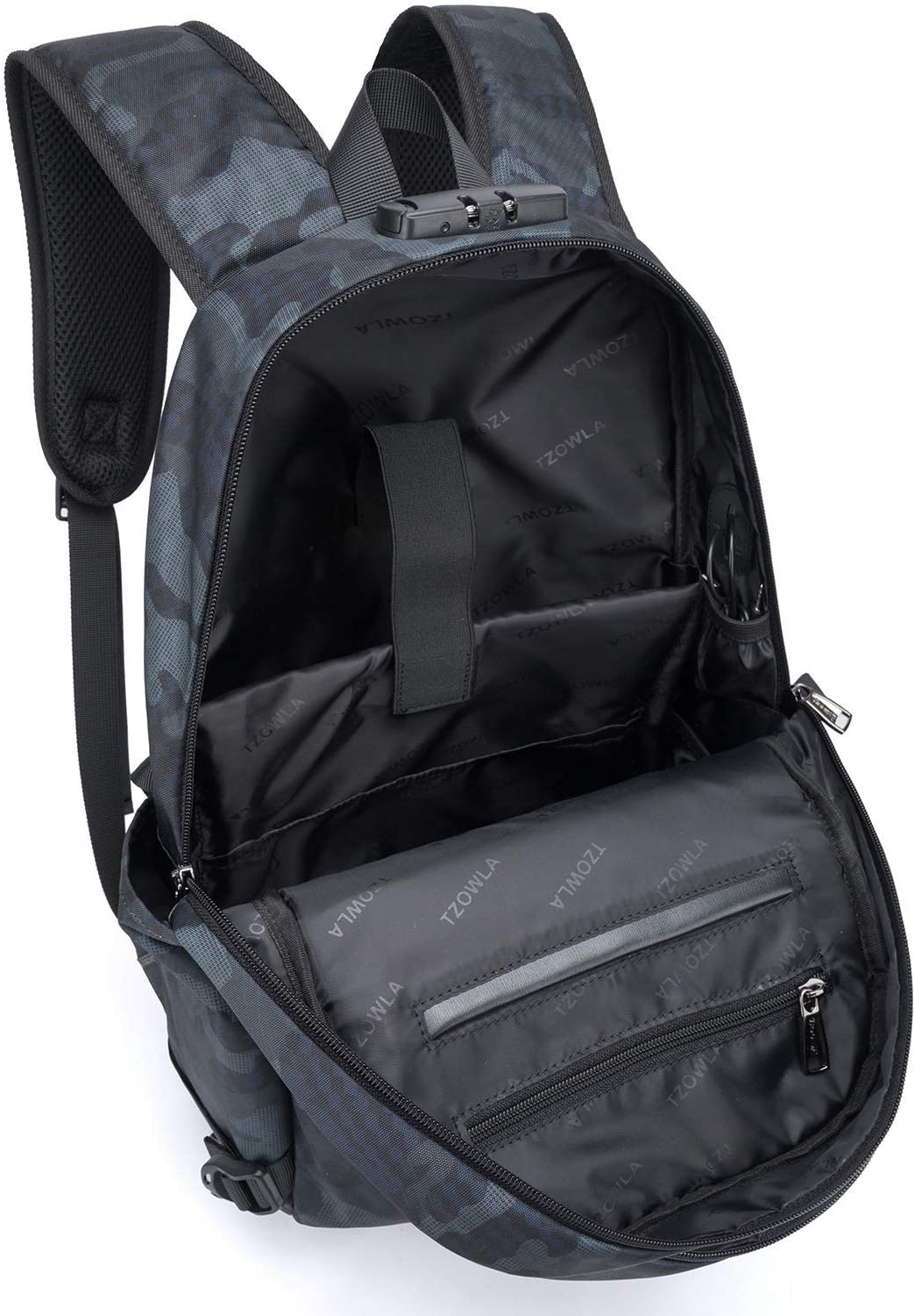 Tzowla 15,6 Zoll Business Laptop Rucksack Freizeit Wanderrucksack wasserdichter diebstahlsicherer Rucksack mit USB Ladeanschluss passend für Asus 10,1 Zoll bis 15,6 Zoll Laptop Blaucamo