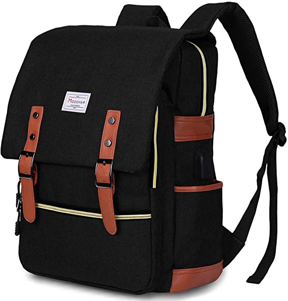 Modoker 15,6-Zoll-Retro-Laptop-Rucksack Reiserucksack wasserdichter und diebstahlsicherer Rucksack mit USB-Ladeanschluss geeignet für Acer Ferrari 13,5 Zoll Laptop Schwarz