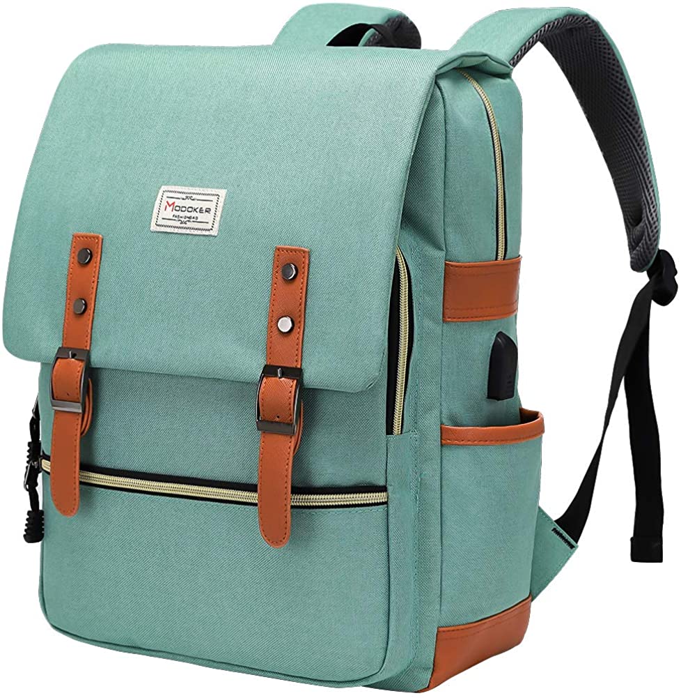 Modoker 15,6-Zoll-Retro-Laptop-Rucksack Reiserucksack wasserdichter und diebstahlsicherer Rucksack mit USB-Ladeanschluss geeignet für HP 11,6 Zoll Laptop Grün