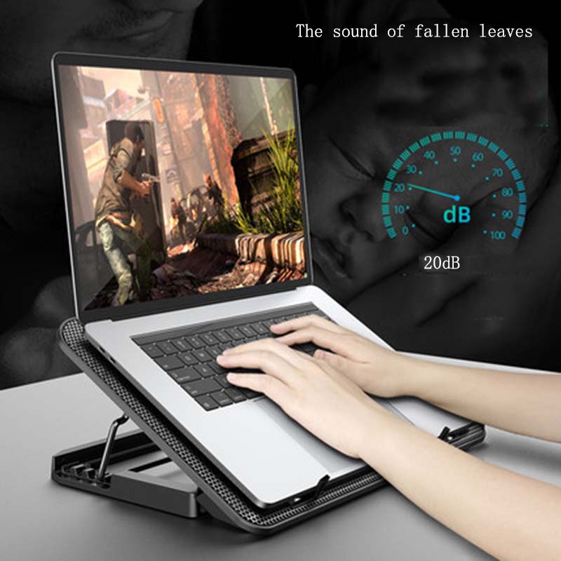 ICE COOREL Gaming Laptop Cooling Pad Laptop Silent Fan Radiator Base Bracket, mit 6 höhenverstellbaren + 2 USB Anschlüssen + 1 Handyhalterung passend für Laptop Razer Blade 15 15,6 Zoll Rot und Schwarz