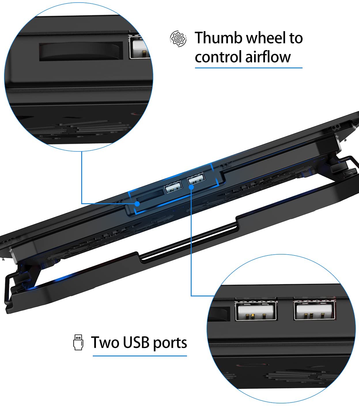 Notebook-Lüfterhalterung mit 6 höhenverstellbaren + 2 leisen Turbolüftern + 2 USB-Anschlüssen passend für Laptop Samsung Galaxy Tab 11,0 Zoll Serie Blau