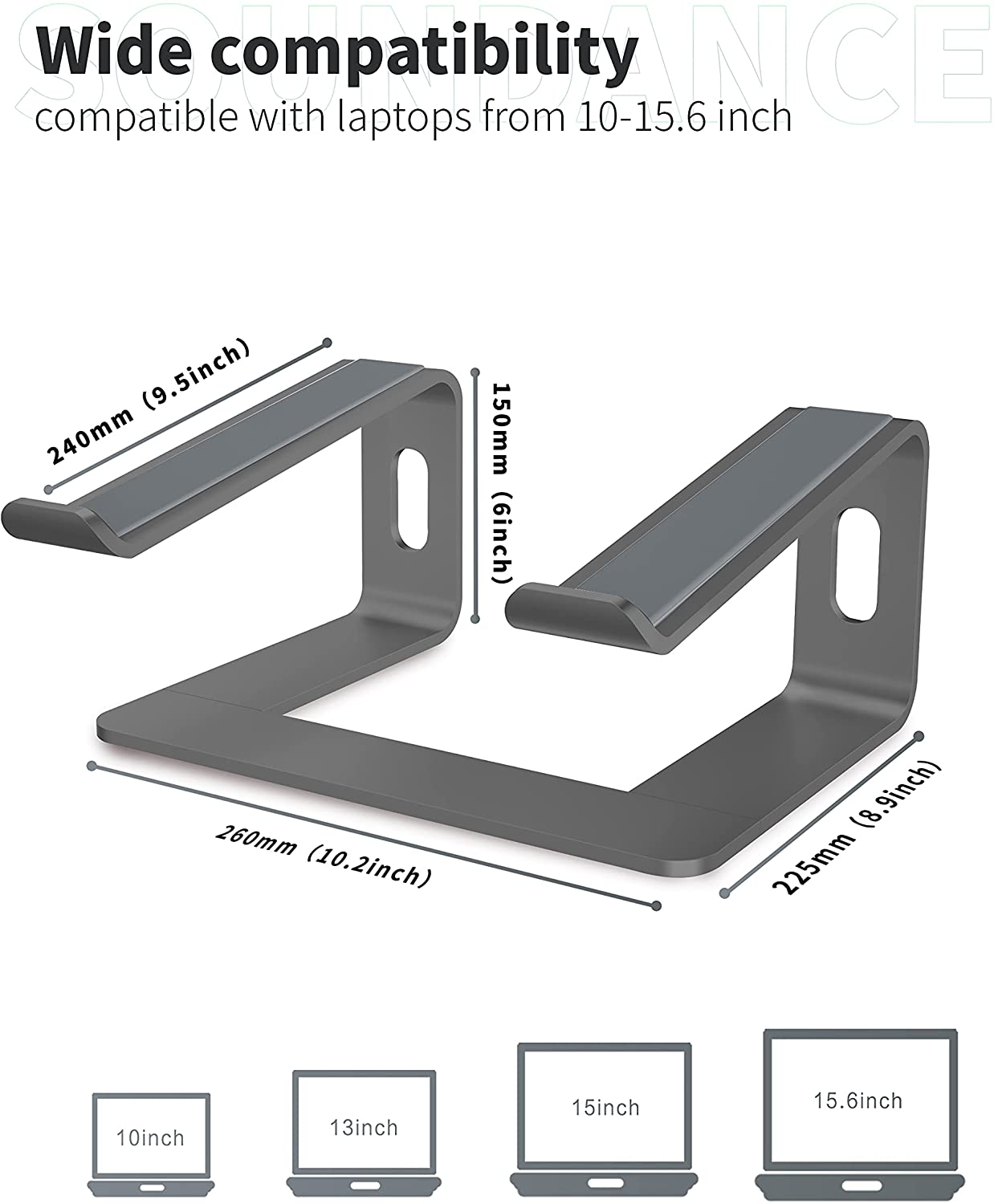 Starke Wärmeableitung Laptopständer aus Aluminiumlegierung für HP 10.1" to 15.6" Grau