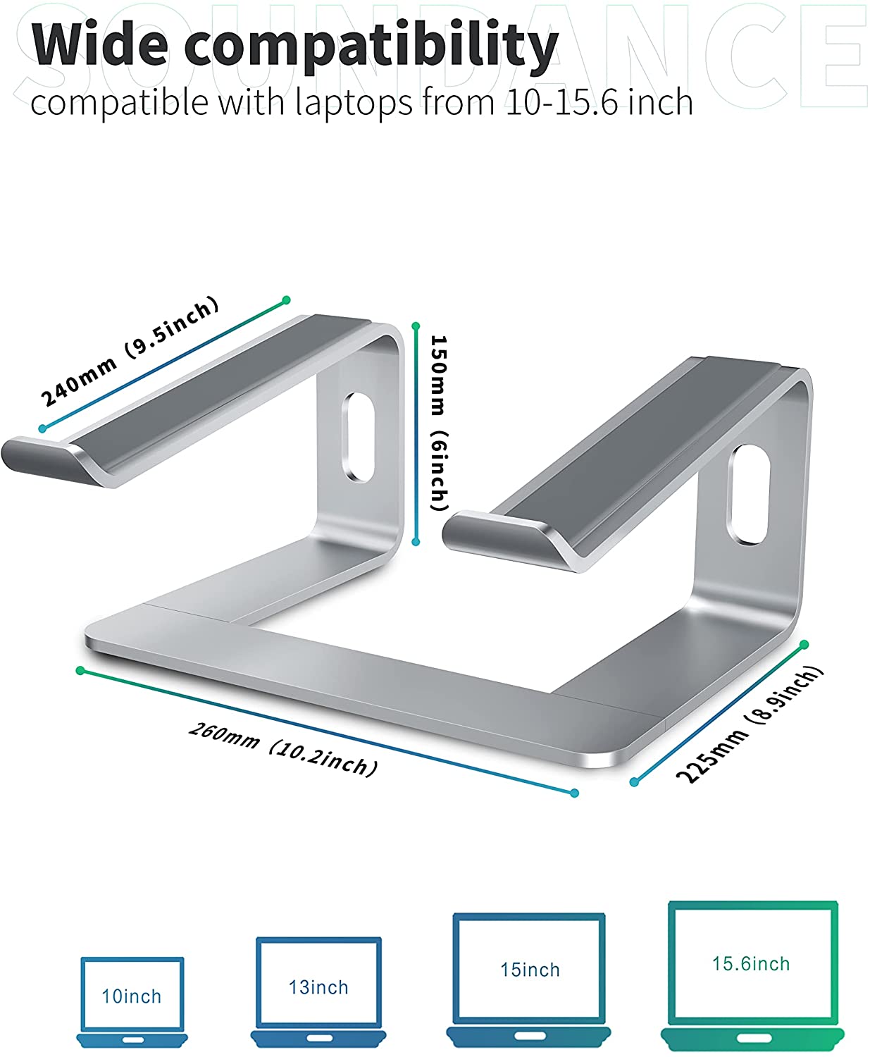 Starke Wärmeableitung Laptopständer aus Aluminiumlegierung für Lenovo 10.1" to 15.6" Silber