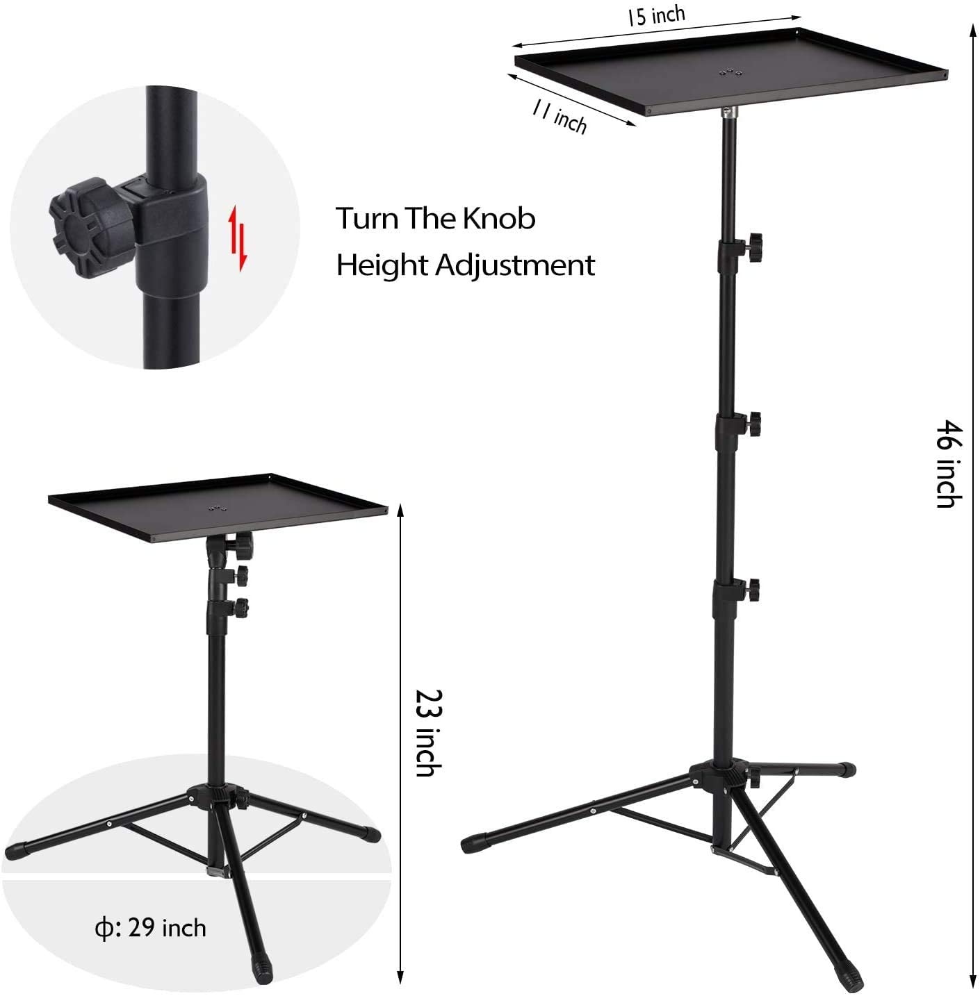 Universeller Laptop-Stativständer klappbarer bodenstehender Stativständer für Asus Transformer 12.6" Schwarz höhenverstellbar von 23" bis 46"