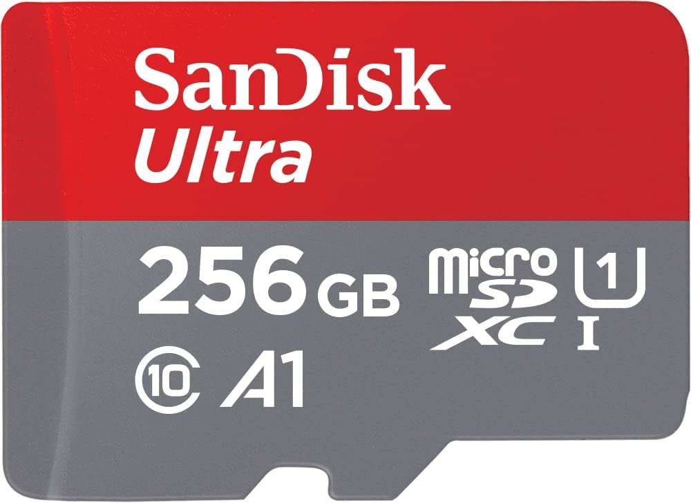 SanDisk 256GB Ultra microSDXC UHS-I-Speicherkarte mit Adapter – bis zu 120 MB/s, C10, U1, Full HD, A1, MicroSD-Karte – SDSQUAC-256G-GN6MA - zum Schließen ins Bild klicken